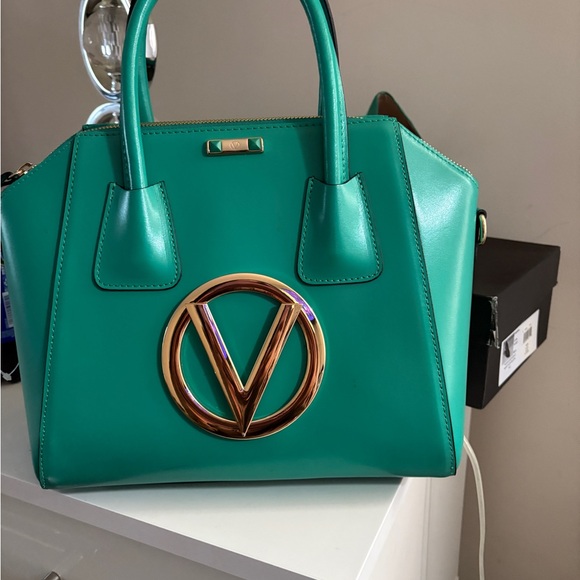 Valentino By Mario Valentino Teal Satchel with Gold Logo
